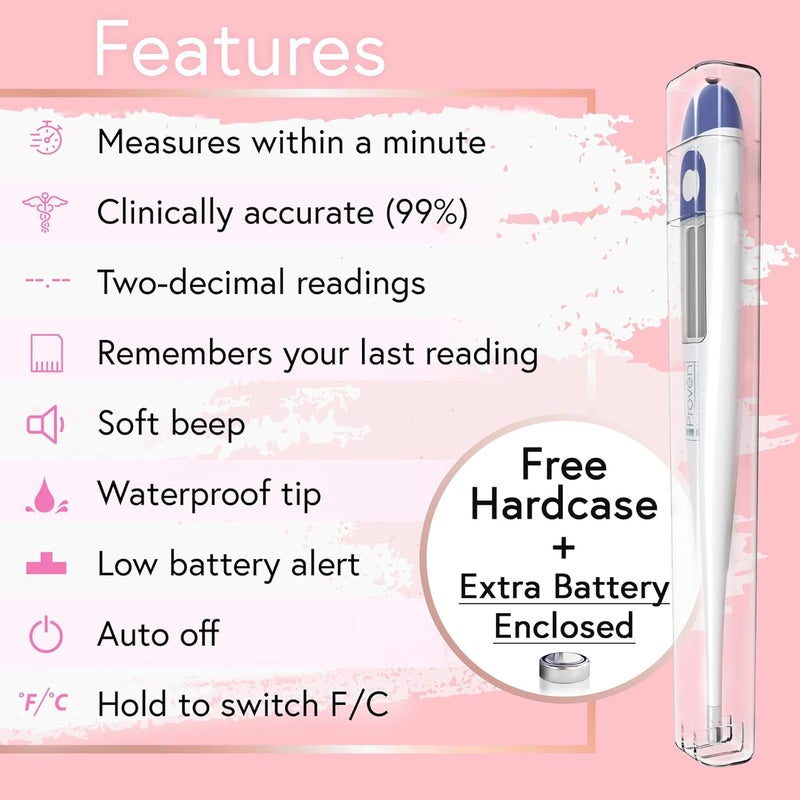 iProvn Digital Basal Body Thermometer, 1/100th Degree High Precision, Quick 60-Sec Reading, Memory Recall, Accurate BBT Thermometer for Natural Ovulation Tracking by iProven - Image 3